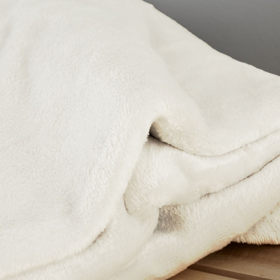 image 1 of Catherine Lansfield Extra Large Raschel Velvet Touch Blanket Throw | Cream