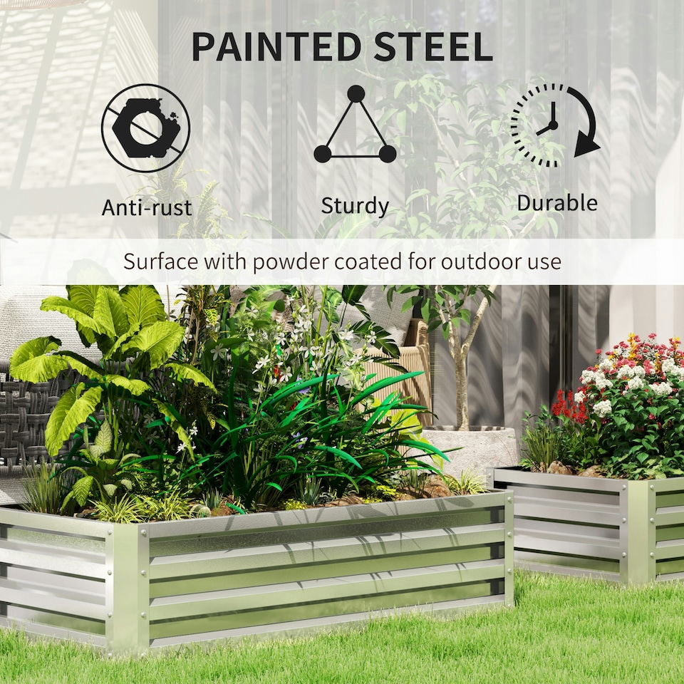 image 1 of Outsunny Raised Garden Bed Elevated Planter Box for Flowers Silver | Silver | 120 x 60 x 30.5 cm | 1