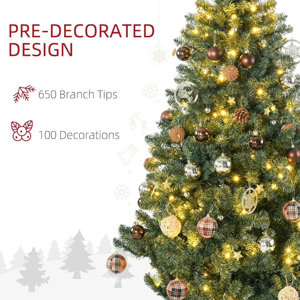 image 1 of HOMCOM 6ft Artificial Christmas Tree with LED Lights, Decoration, Auto Open