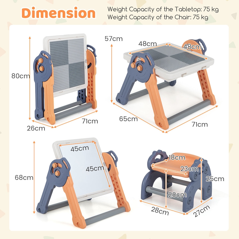 image 1 of COSTWAY 6-in-1 Kids Play Table and Chair Set Multi