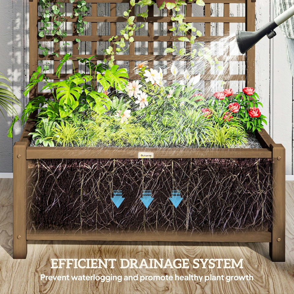 image 1 of Outsunny Wood Planter with Trellis for Climbing Plants Vines Planter Box Brown
