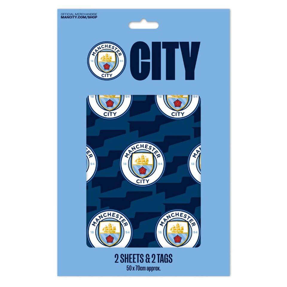 Manchester City FC 2 Sheets & 2 Tags Gift Wrap
