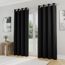 Enhanced Living Nightfall Plain Supersoft Black Thermal Blockout Eyelet Curtains (PAIR) - 46 x 54 inch (117 x 137cm) | Black | Black | 2