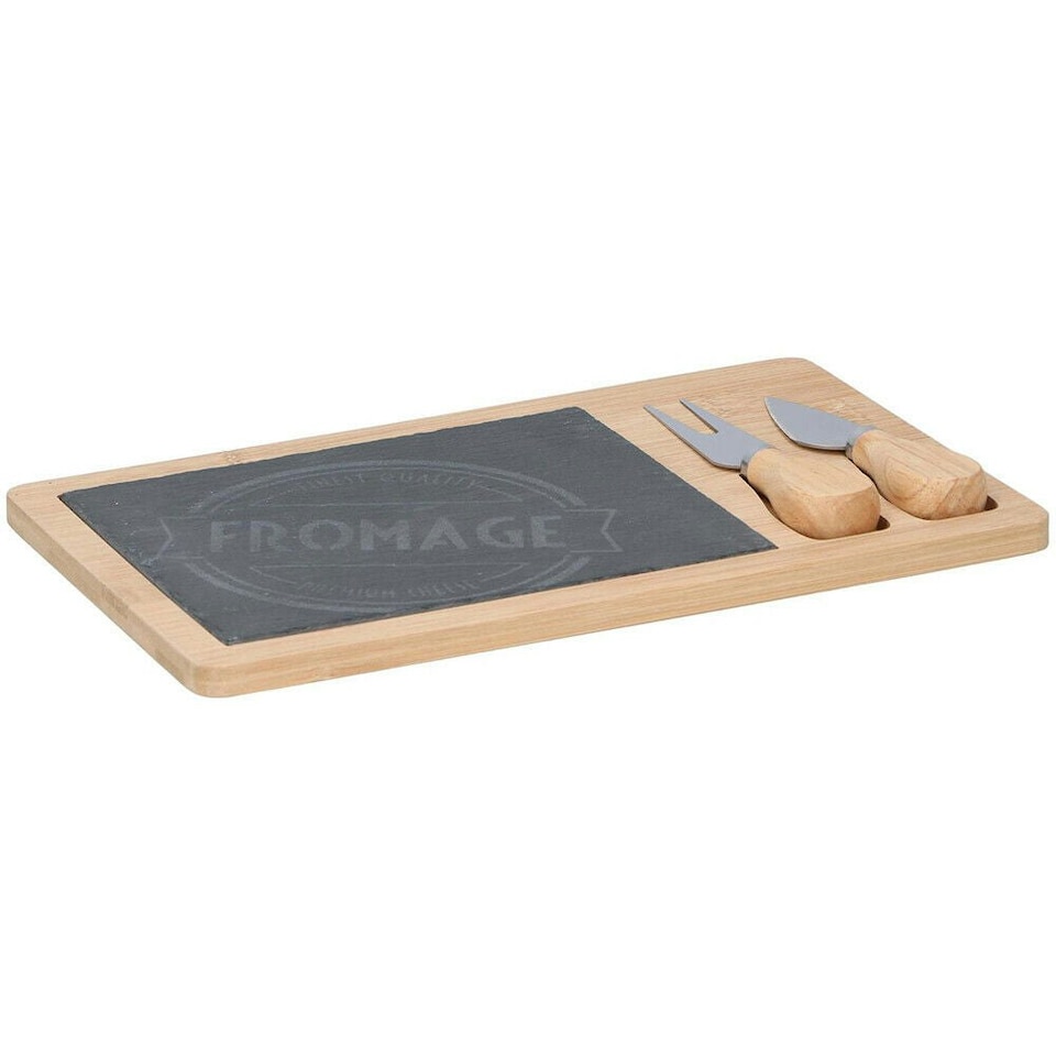 image 1 of Bamboo Wooden Cheese Board Set Fork Knives Kitchen Slate Christmas Present Gift N/A