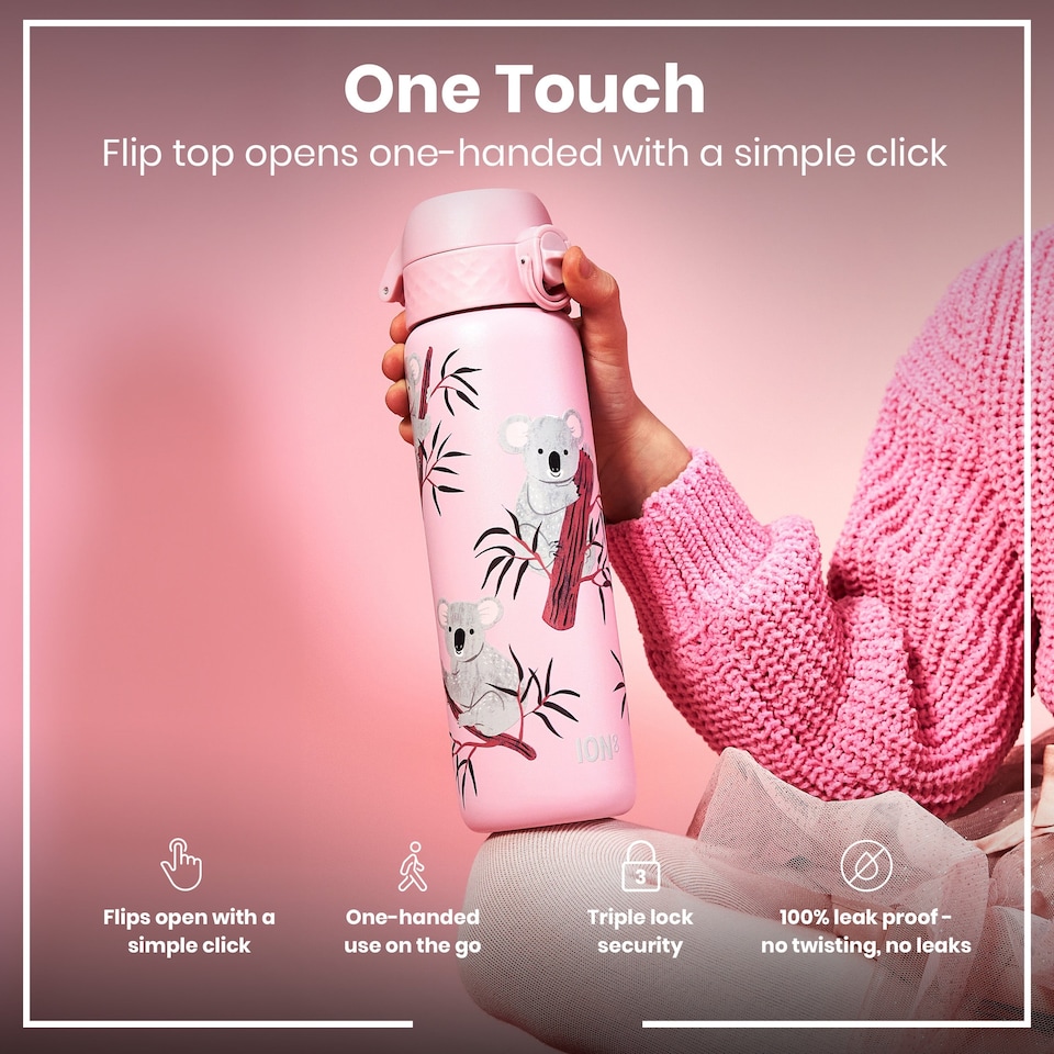 image 1 of Leak Proof Slim Water Bottle, Vacuum Insulated, 500ml (17oz) | Pink | Koala | One Size