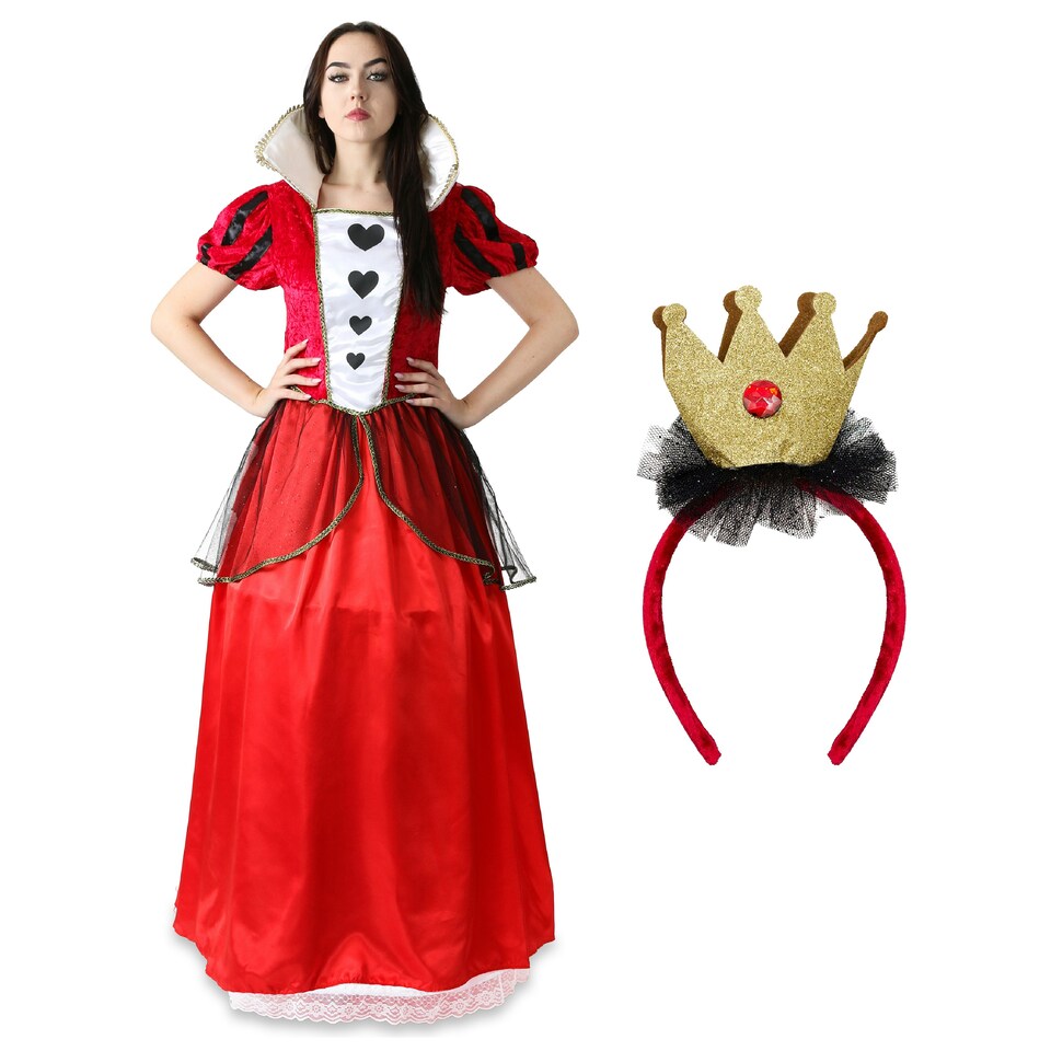 image 1 of Queen of Hearts Costume - Long Red & Black Dress Red | M