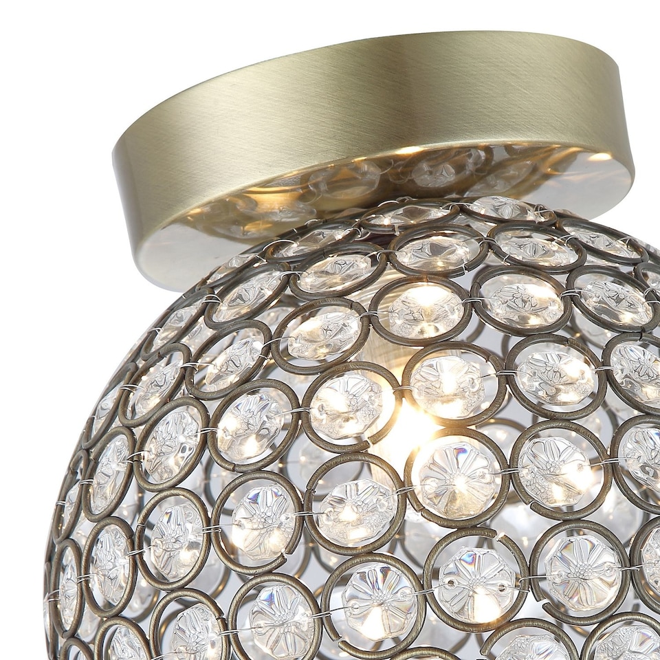 image 1 of Modern Antique Brass and Clear Beaded Glass IP44 Rated Bathroom Ceiling Light | Gold | Antique Brass | 1