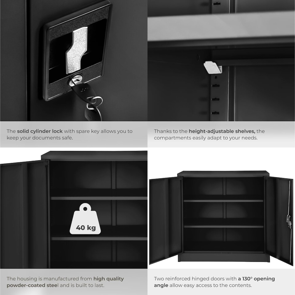 image 1 of Filing Cabinet - 3 shelves, height-adjustable, lockable, 90 x 40 x 90 cm | Black | black | 90 x 40 x 90 cm | 1