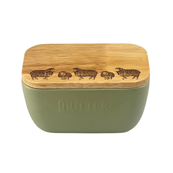 Selbrae House Sheep Sage Green Butter Dish in Light Green