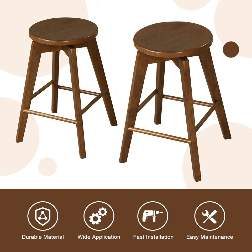 image 1 of COSTWAY Set of 2 Bar Stools Counter Height Chair 360° Swivel Brown