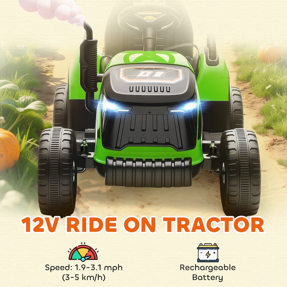 image 1 of AIYAPLAY Ride on Tractor and Trailer, 12V Electric Ride on Tractor, Green