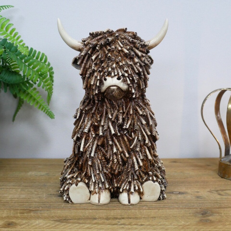image 1 of Highland Cow Twig Sitting Ornament 25cm Brown
