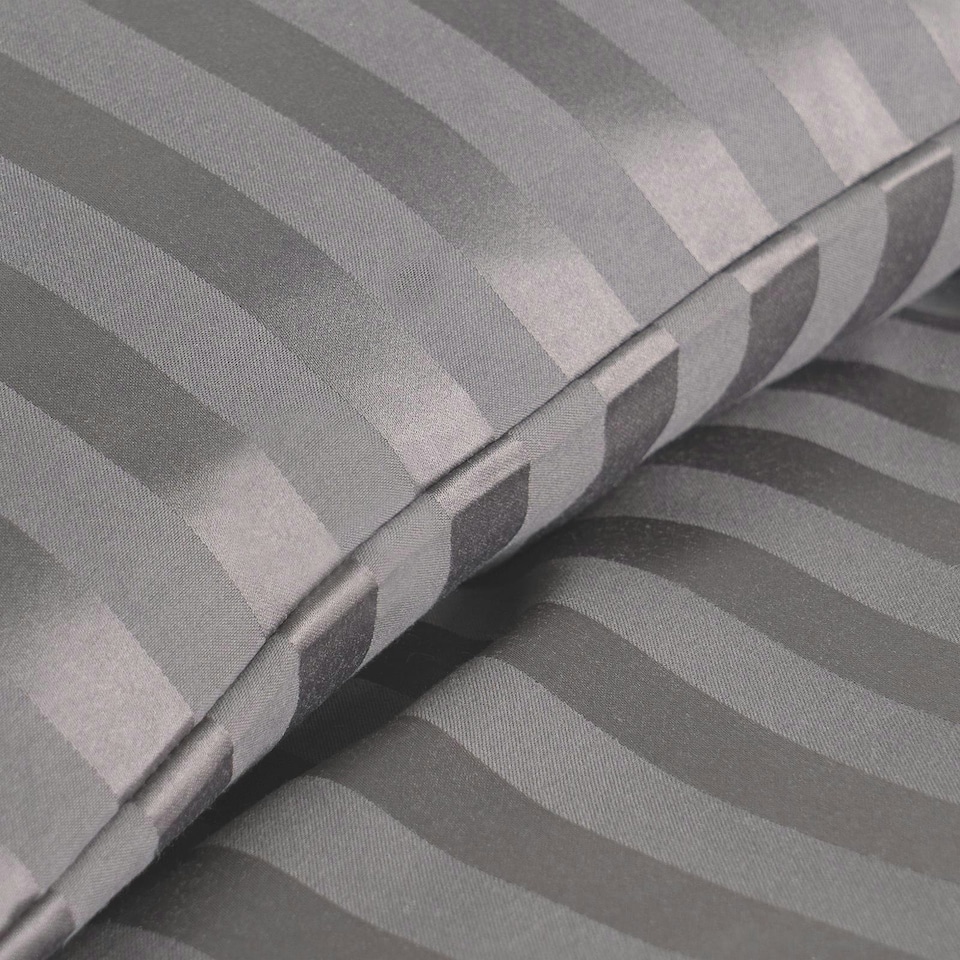 image 1 of OHS Hotel Quality Satin Stripe Duvet Cover and Pillowcase Set, Single - Silver