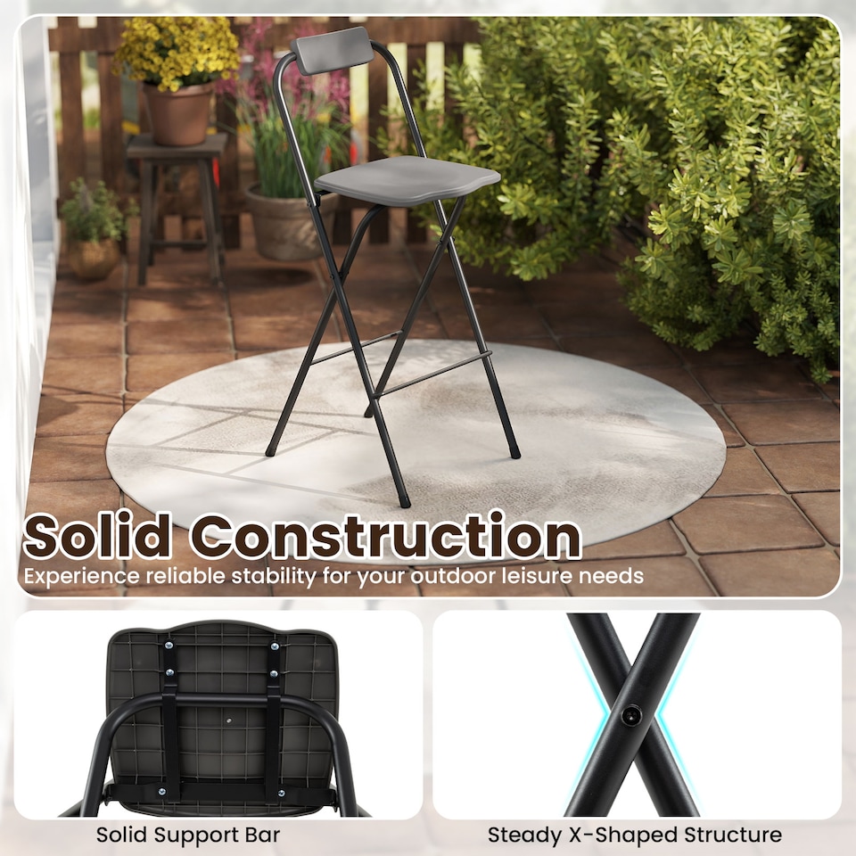 image 1 of COSTWAY Outdoor Folding Barstools Set of 2 Bar Height Patio Chairs