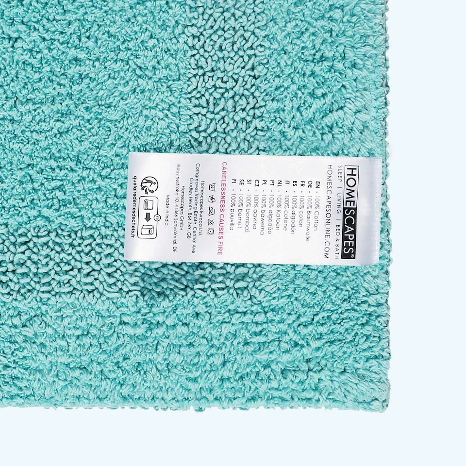 image 1 of Homescapes Luxury Reversible Bath Mat Runner - Aqua Blue