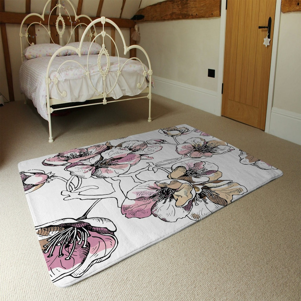 image 1 of Flower Illustration (Rug) Pink | Small: 60x110cm