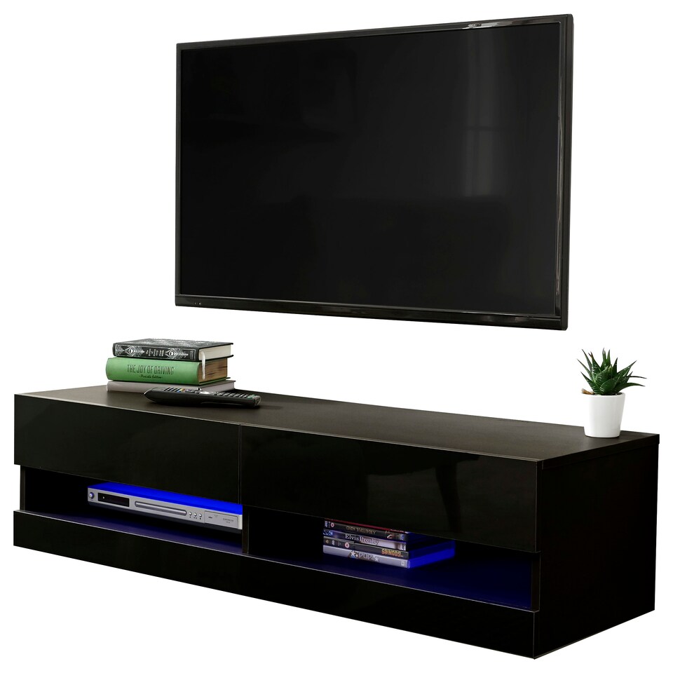 image 1 of GFW Galicia 120cm Wall TV Unit with LED - Black
