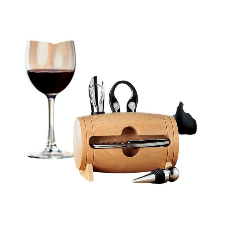 image 1 of MidOcean Bota Wooden Wine Set (Pack of 4) - Wood/Metal - One Size | Multi