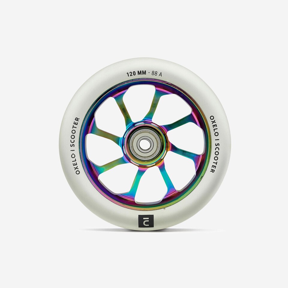 image 1 of Decathlon 120 mm Alu Core PU Freestyle Scooter Wheel - Neochrome/Transparent