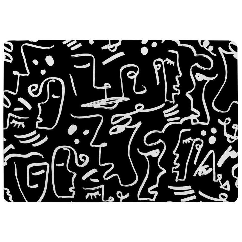 image 1 of Faces, Masks and Geometric Shapes Repeating (Rug) Black | M