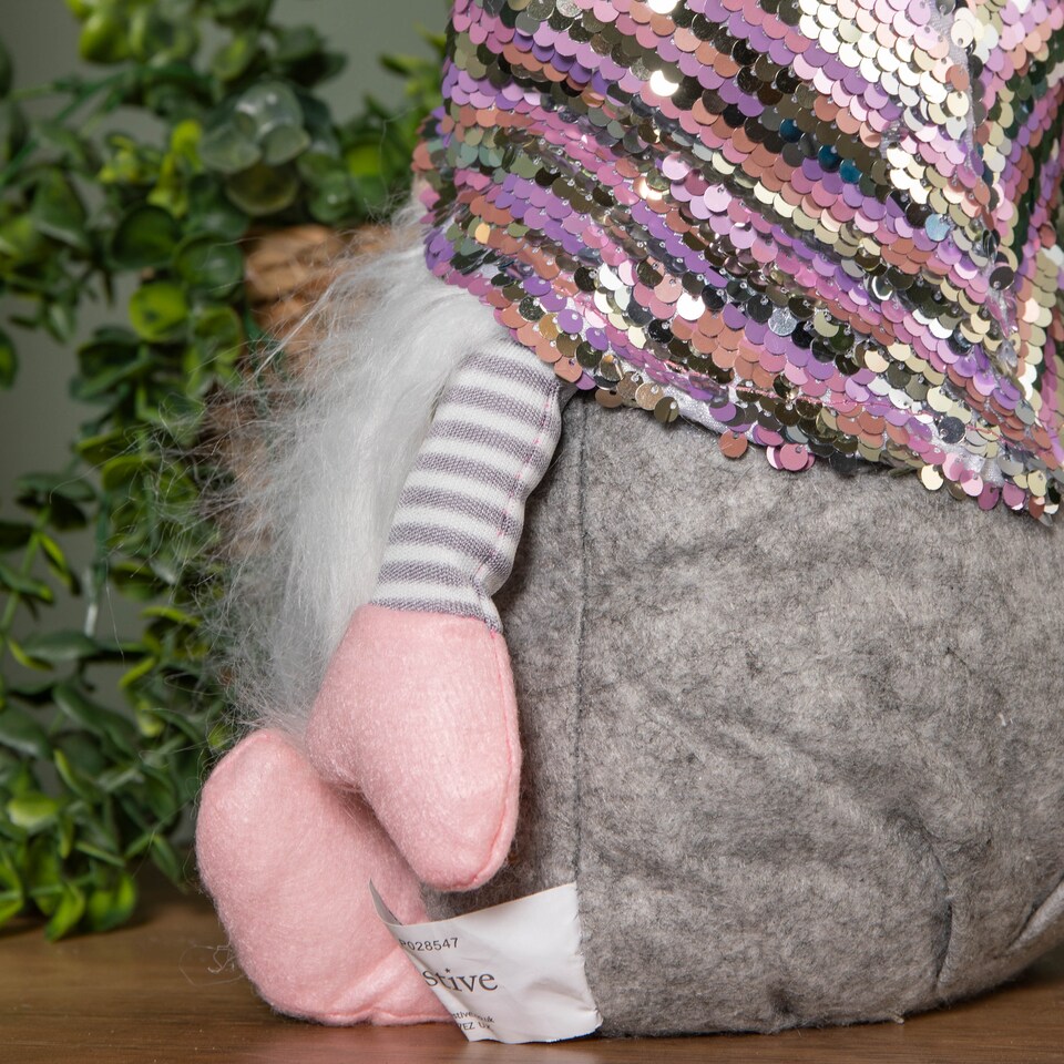 image 1 of 46cm Plush Christmas Bearded Gonk with Pink & Silver Sequined Hat Christmas Decoration