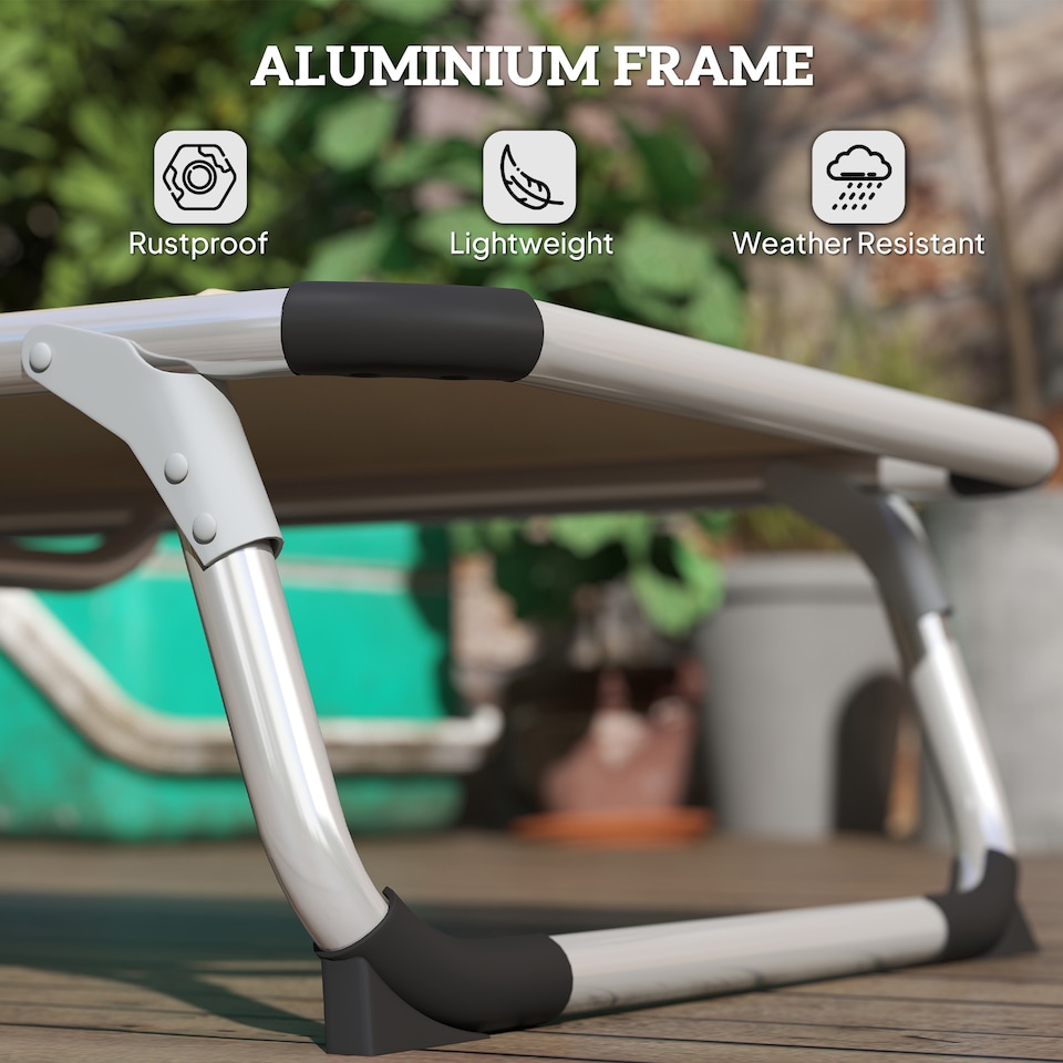 image 1 of Outsunny Foldable Outdoor Sun Lounger, Reclining Lounge Chair Camping Bed Cot with Pillow 4-Level Adjustable Back Aluminium Frame, Khaki