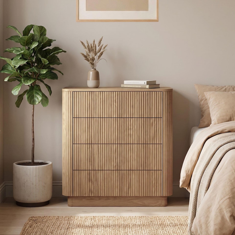 image 1 of Winthorpe Chest Of 4 Drawer Oak Bedroom Storage Organiser Cabinet