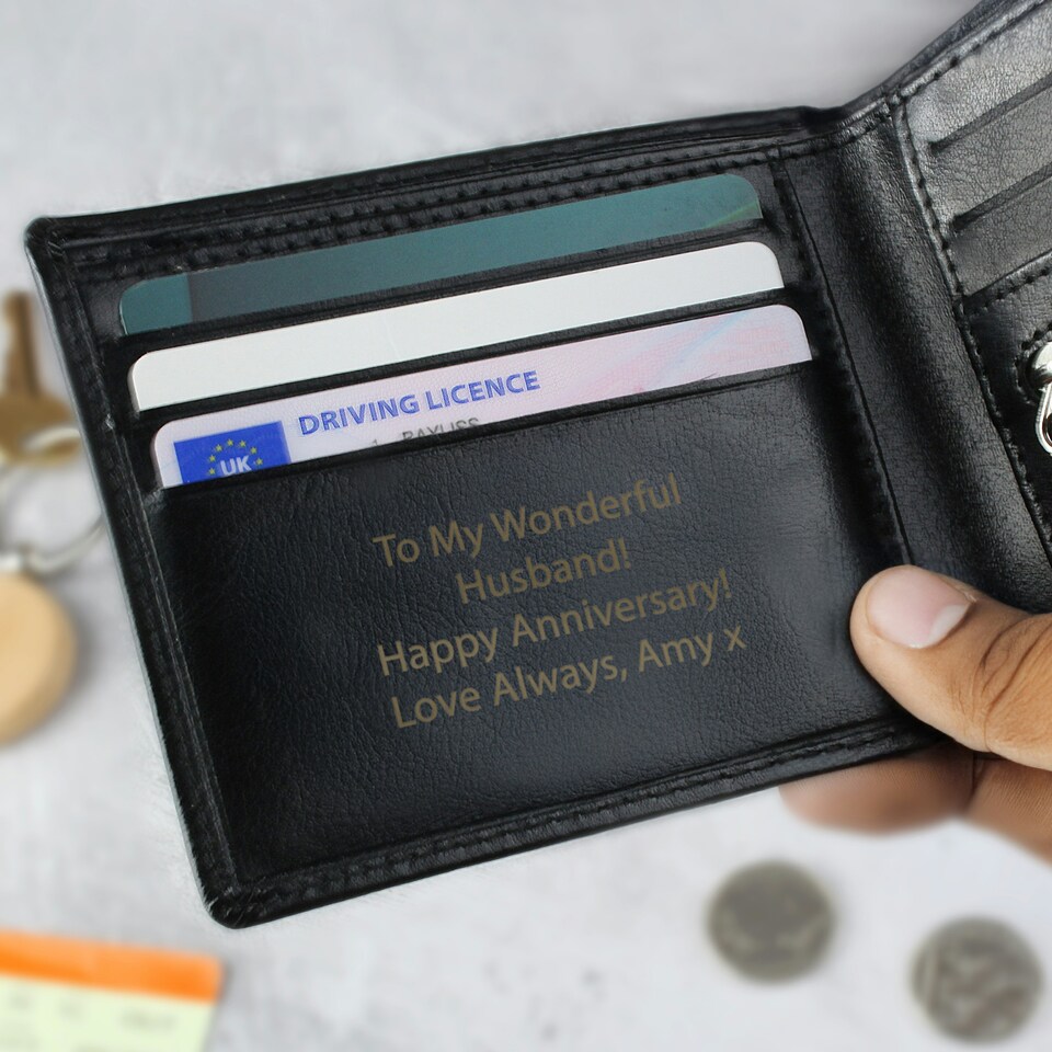 image 1 of Personalised Black Leather Wallet Black