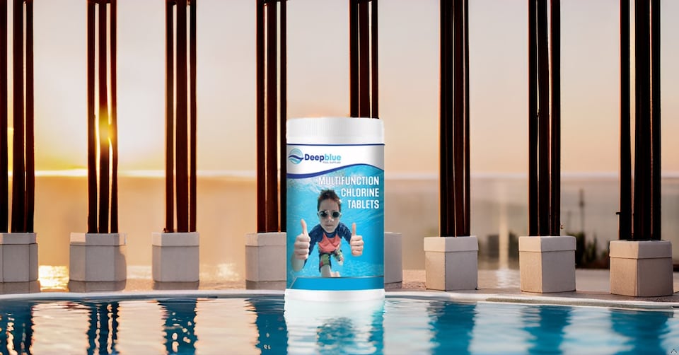 image 1 of Deep Blue Pro - Multifunctional Mini 20g Chlorine Tablets 1kgWITH Floating dispenser and test strips. Stabilised clarifier algae inhibitor