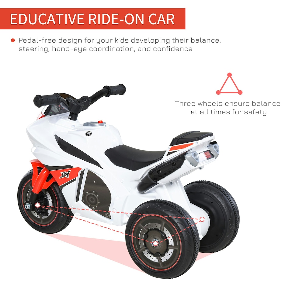 image 1 of HOMCOM Kids Ride-On Police Bike 3-Wheel Vehicle w/ Music Lights 18-36 Mths