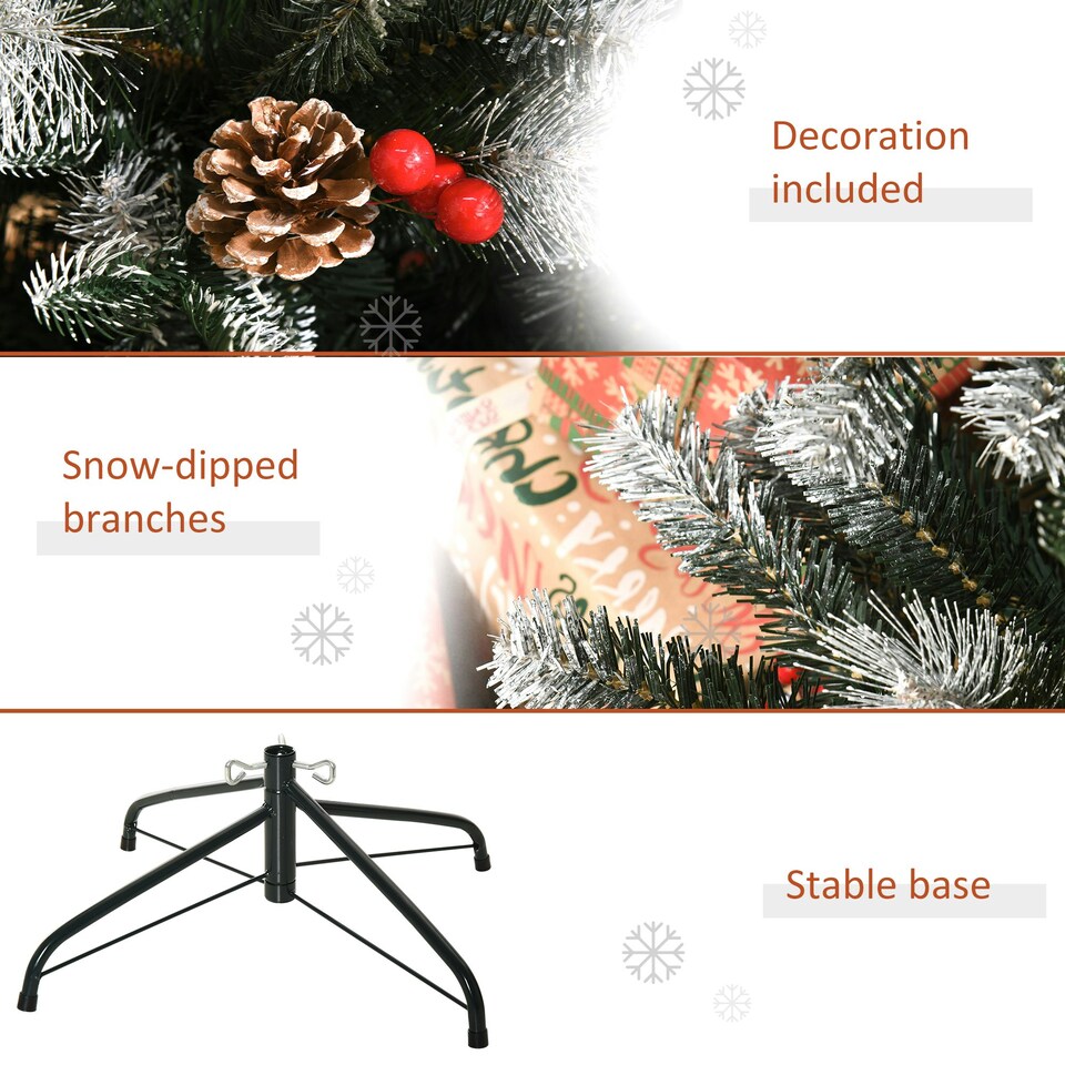 image 1 of HOMCOM 6FT Artificial Snow Dipped Christmas Tree Xmas Holiday Pencil Tree Green