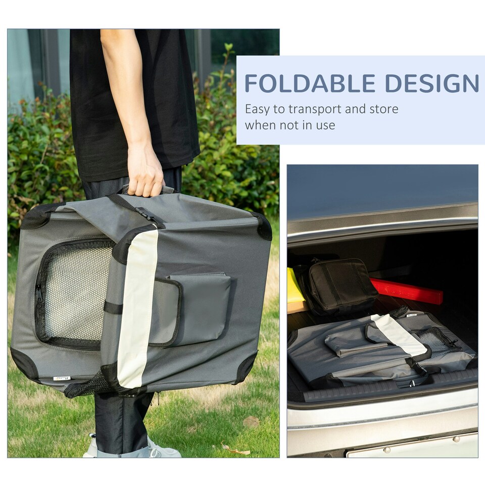 image 1 of PawHut 60cm Foldable Pet Carrier Bag Soft Travel Dog Crate for Mini Dogs Grey