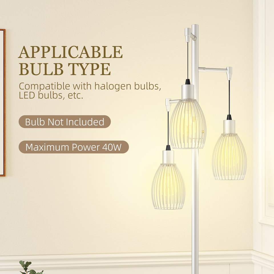 image 1 of HOMCOM Industrial 3-Light Floor Lamp Dimmable Standing Lamp, Silver Tone