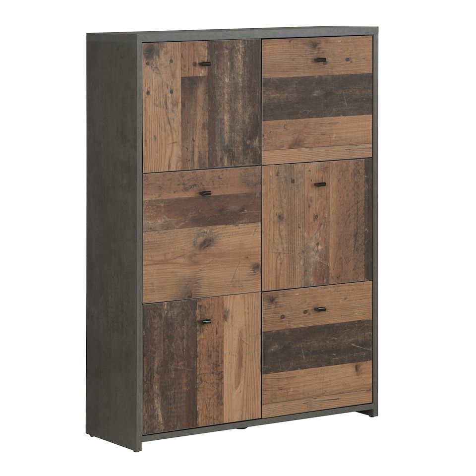 image 1 of Best Chest Storage Cabinet with 6 Doors in Concrete Optic Dark Grey/Old - Wood Vintage