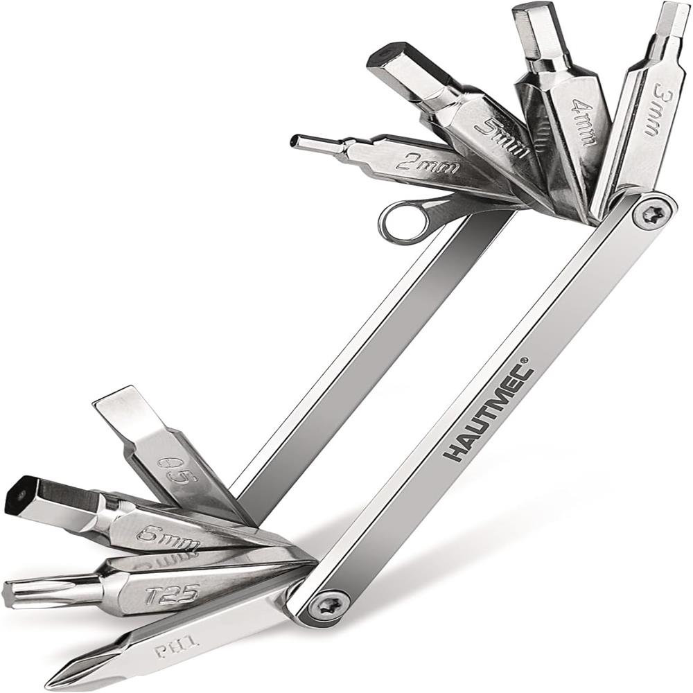 HAUTMEC 9 in 1 Bike Multitool, Mini Bike Repair Tool Kit for Road and Mountain Bikes, Lightweight Stainless Steel Bike Tool with 2/3/4/6mm Inner Hexag