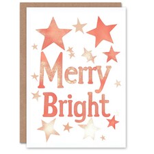 Merry Bright Soft Pink Stars Bright Modern For Her Woman Christmas Card