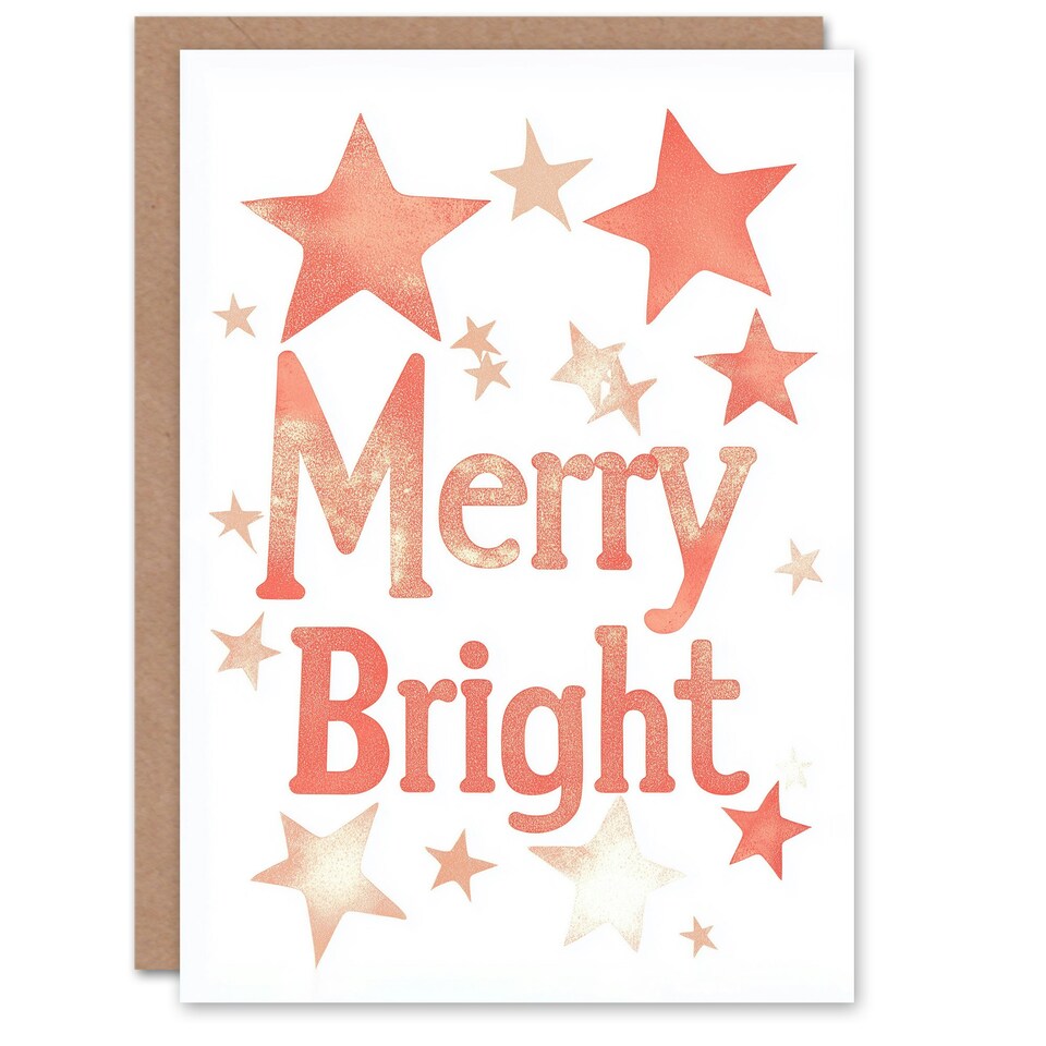 image 1 of Merry Bright Soft Pink Stars Bright Modern For Her Woman Christmas Card