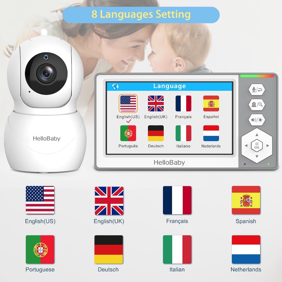 image 1 of HELLOBABY HB6049 4.3 Inch LCD Display Baby Monitor - White