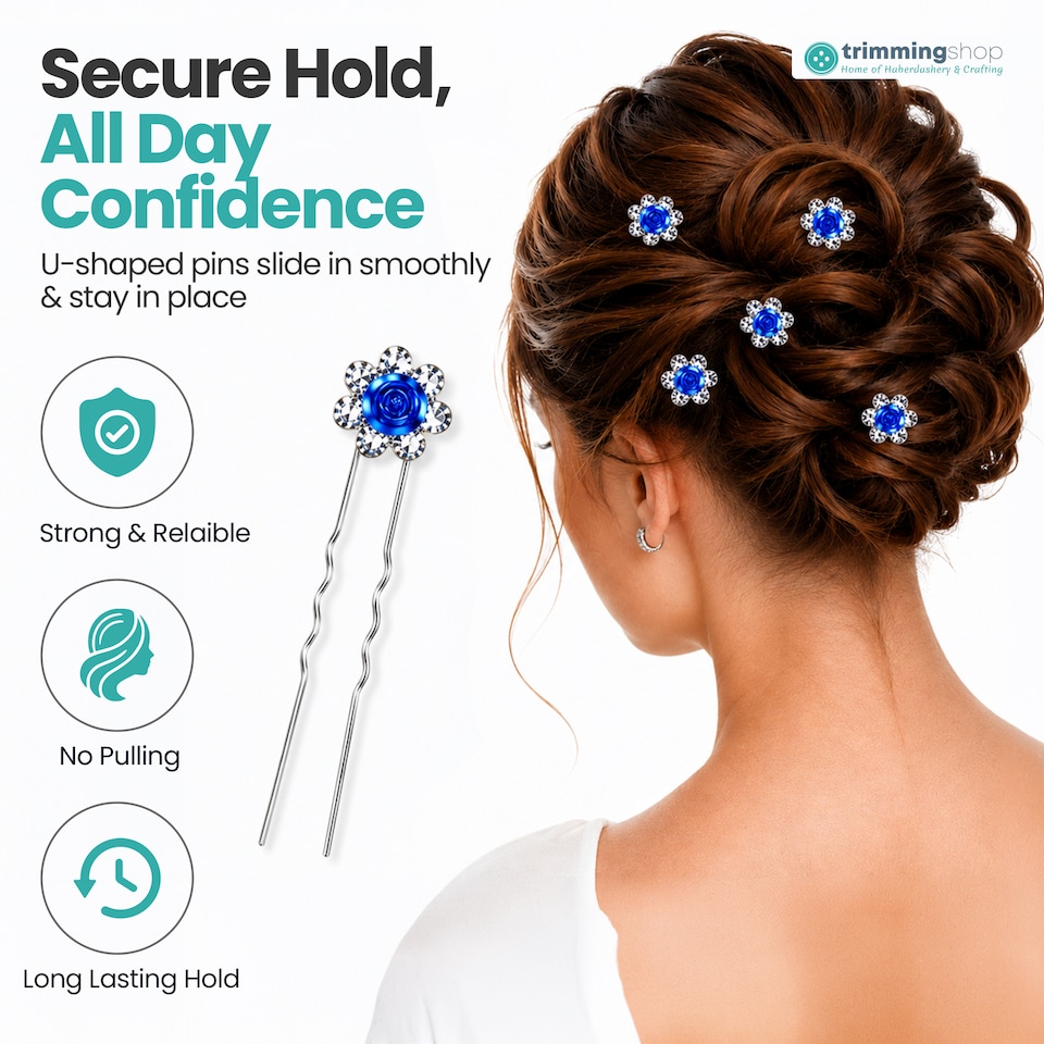 image 1 of Crystal Rose Flower Hair Pins, Clips with Rhinestone Flowers - 1pc