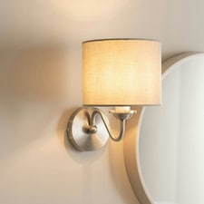 ValueLights Modern Chrome Curved Arm Wall Light Fitting With Grey Linen Drum Shade