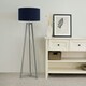 image 2 of ValueLights Lottie Grey Wood Tripod Floor Lamp with Navy Blue Fabric Drum Shade and LED Bulb