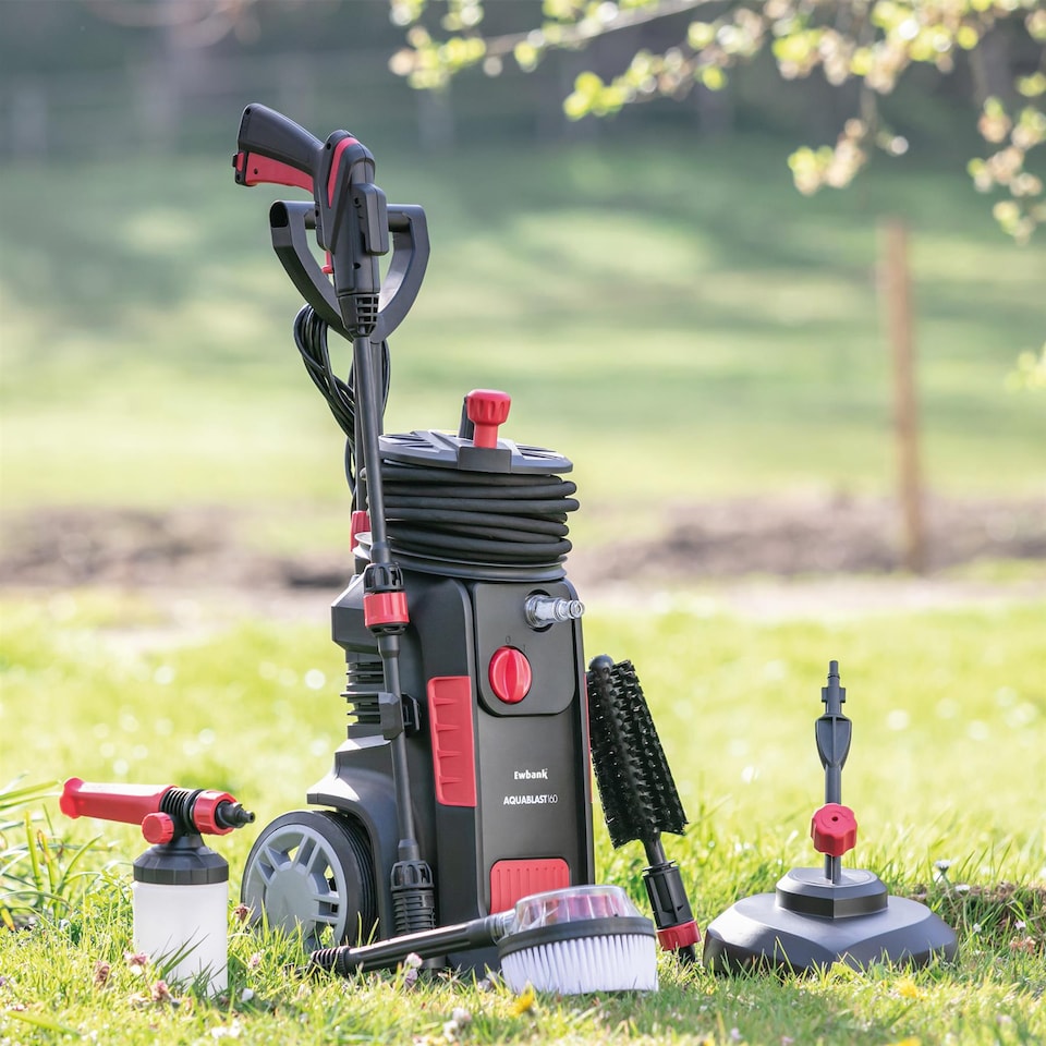 image 1 of Ewbank EW6160 AQUABLAST160 High Power Pressure Washer, 160 Bar, 2320 PSI, 2200 Watts, Adjustable Nozzle with Snow Foam Function, Outdoor Home, Patio & Car Cleaner, Red & Black