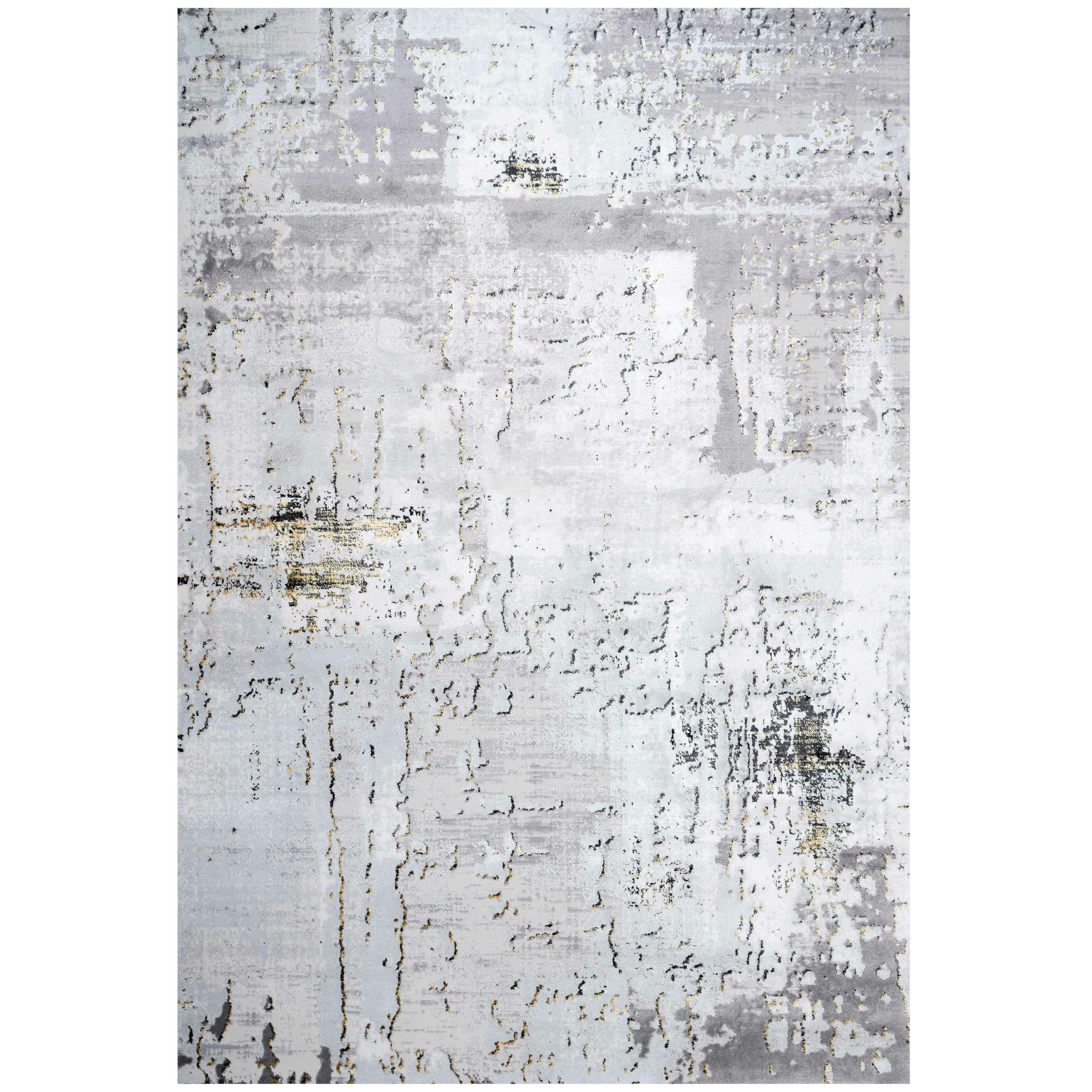 KUKOON Grey Gold Metallic Distressed Abstract Area Rug 80cm x 150cm | Grey