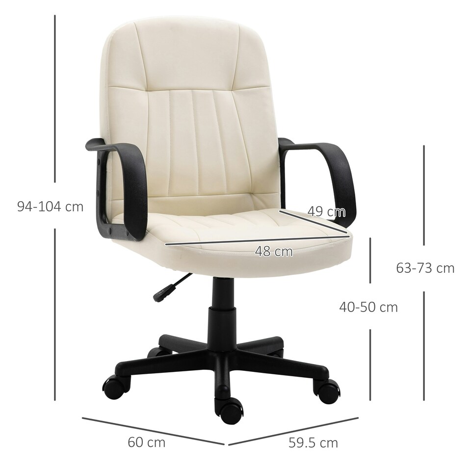 image 1 of HOMCOM Desk Chair, PU Leather Computer Office Chair with Adjustable Height, Swivel Wheels for Home Work Study, Cream White