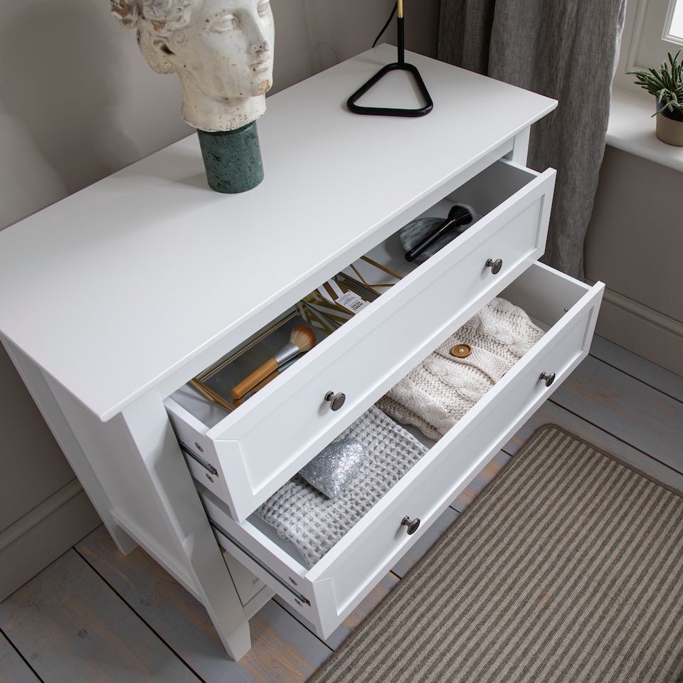 image 1 of Karlstad Chest of Drawers 3 Drawer Wide in Classic White