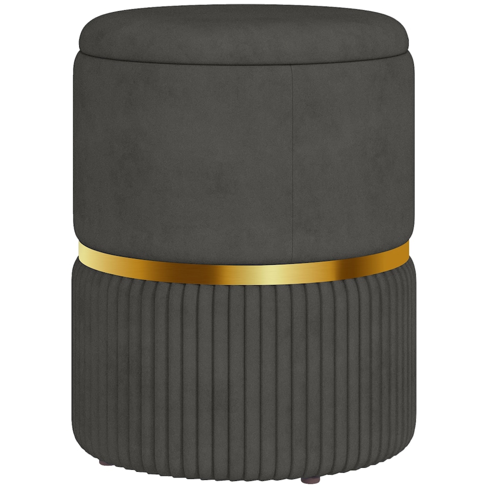 image 1 of HOMCOM Round Storage Stool, Velvet-feel Fabric Upholstered Vanity Stool with Removable Top, Padded Seat and Hidden Space for Living Room, Bedroom, Grey | Grey