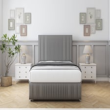 Sloomy Kingsley Pewter Dumfries Divan Bed With Mattress 2 Drawers Left Side With 54" Floor Standing Headboard & 12" Matching Footboard 2'6 Small Single | Grey | Pewter | Small Single | 1