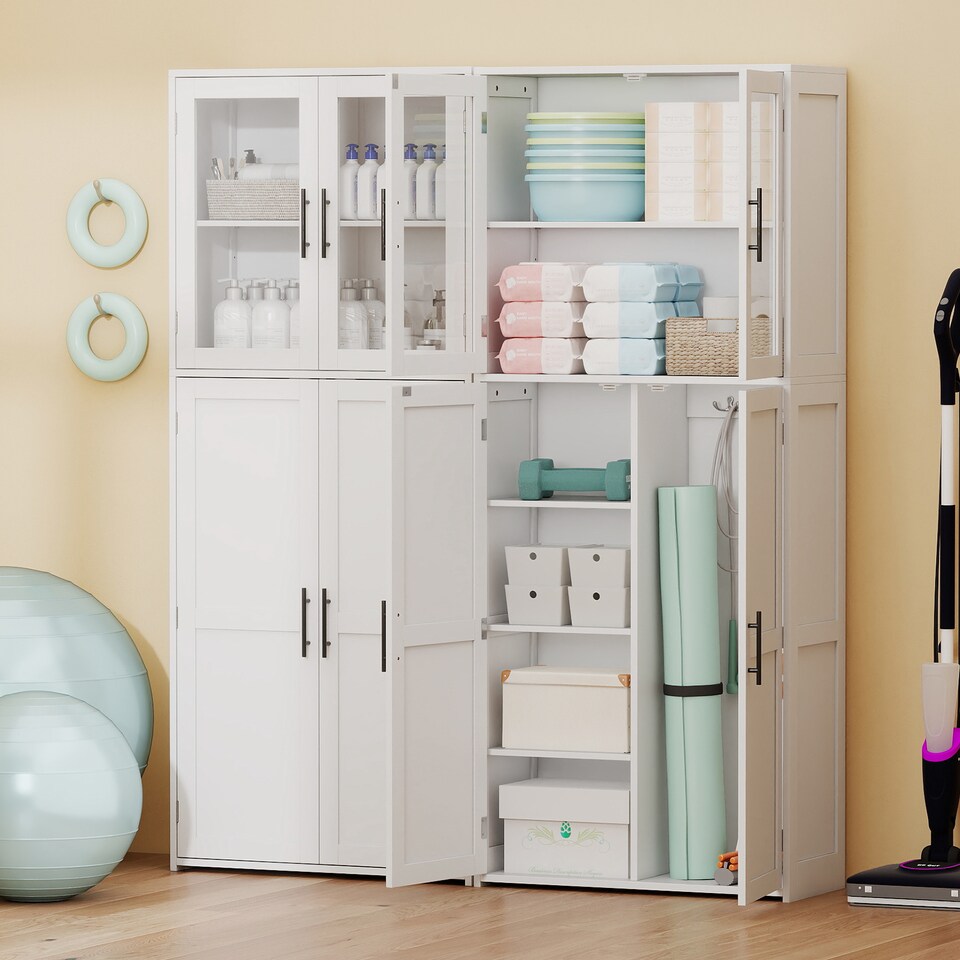 image 1 of COSTWAY Broom Closet Storage Cabinet Wooden Utility White