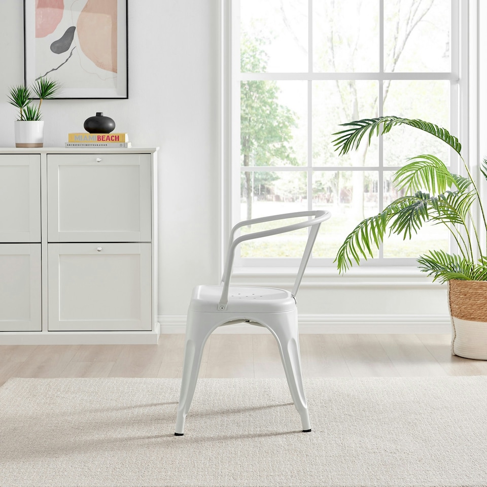 image 1 of Furniturebox 2x Colton 'Tolix' Style White Metal Dining Chairs with Arms