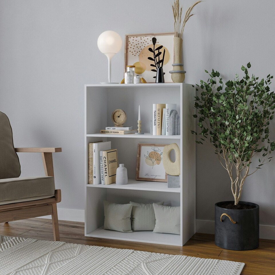 image 1 of 3-Tier Bookcase Shelving Storage Unit- 90x60x29cm Black | Unit Colour: Black